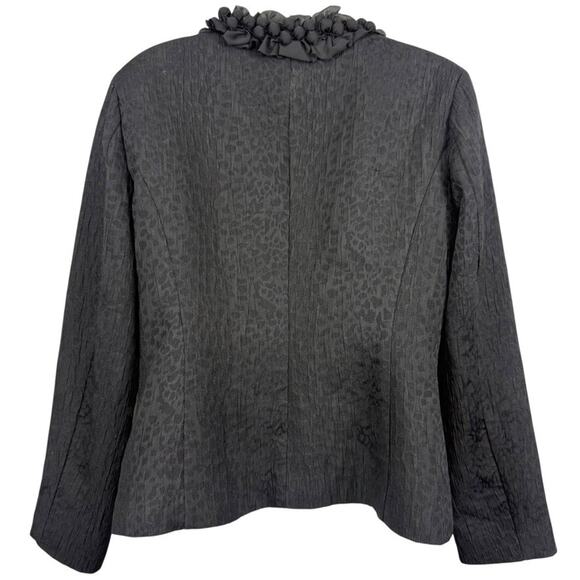 Chicos Forget Me Knot Cheetah Animal Print Blazer Jacket Ruffle Black sz 1 / M - Picture 14 of 16